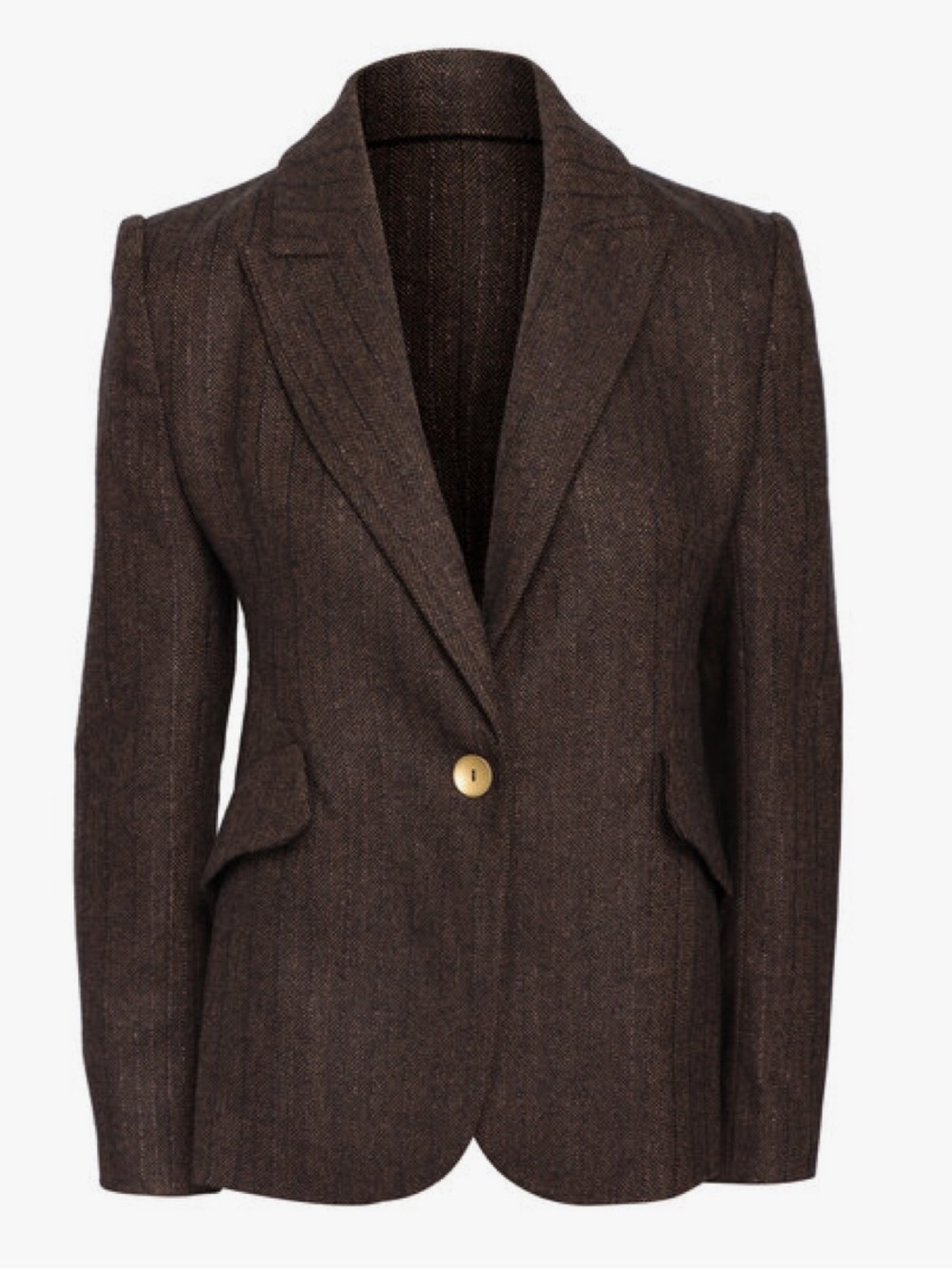 L'AGENCE Brown Herringbone Single-Button Tailored Blazer